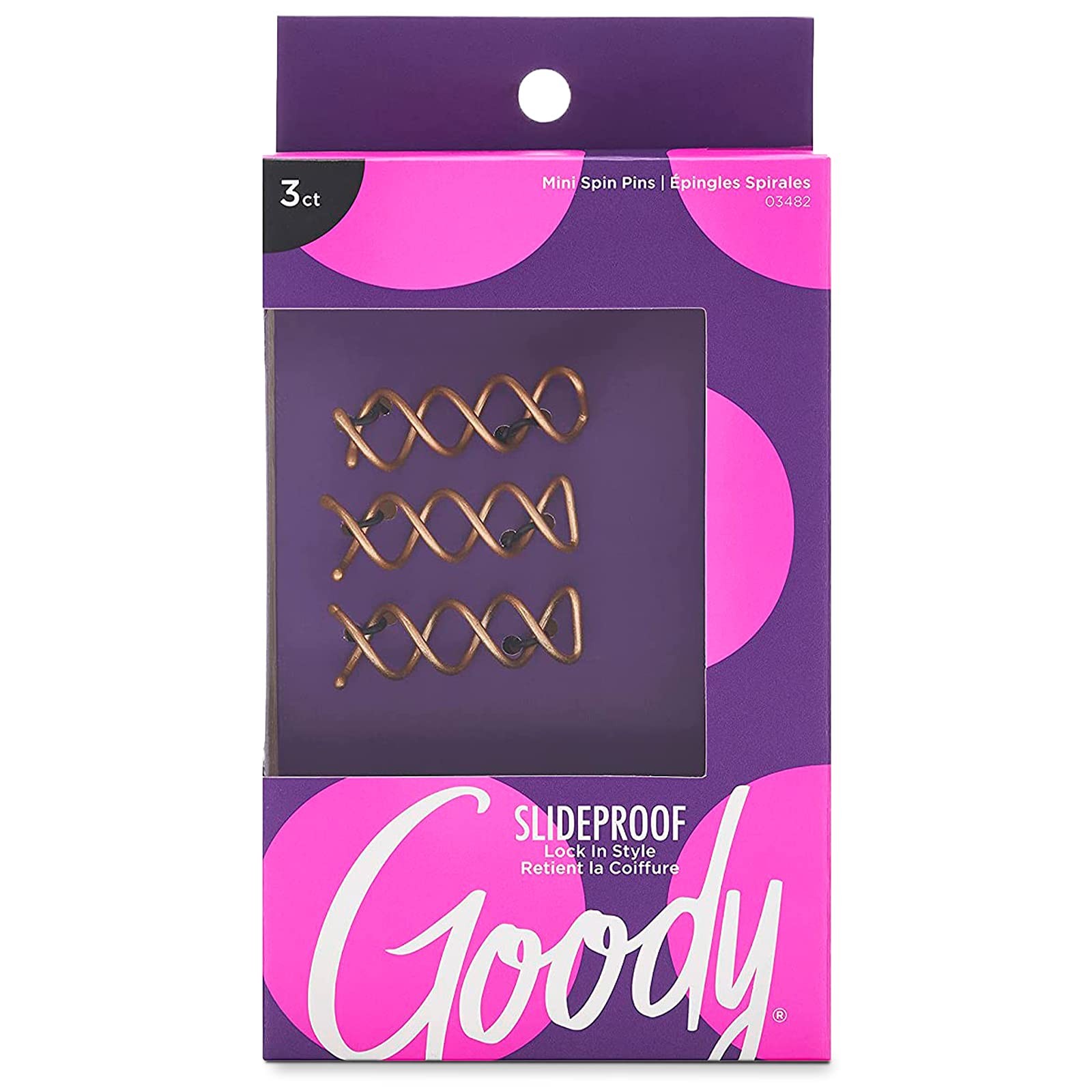 Goody SlideProof Mini Spin Pins – 3 Ct, 3 Count (Pack of 1), Assorted Colors