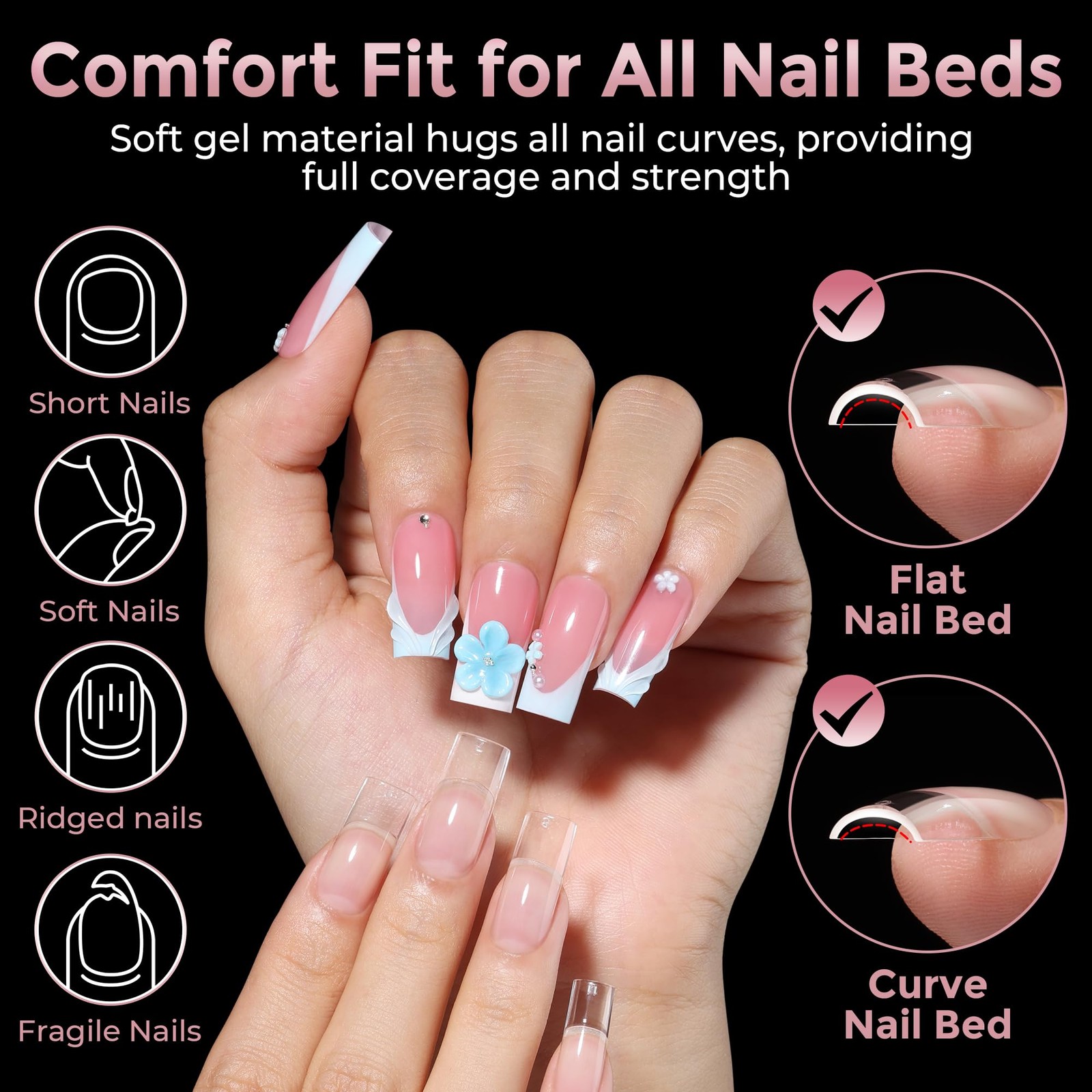 Luckyfairy Sharp Square Nail Tips, 240PCS Medium Square Press On Nail, 12 Siz…