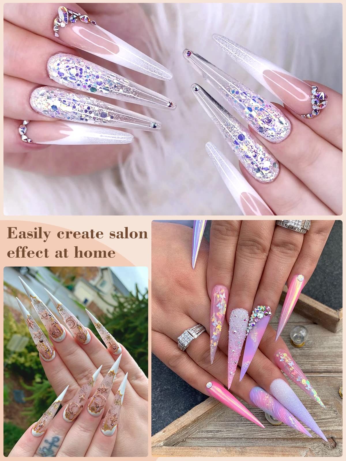 500Pcs Stiletto Nail Tips for Acrylic Nails, XL Long Clear False Large,