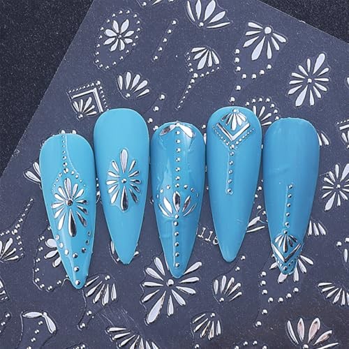 6 Sheets Flower Nail Stickers Decals Gold Nail Art Stickers 3D Flower-6