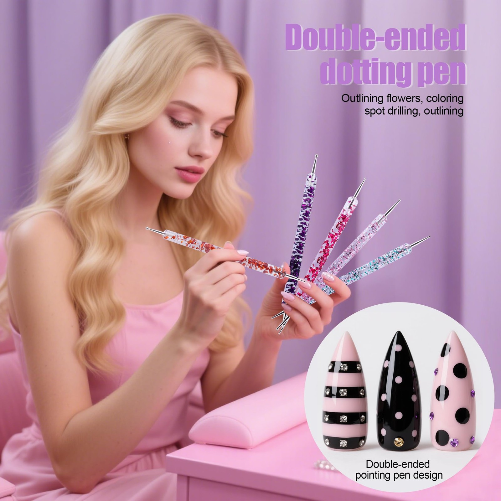 38Pcs Nail Striping Tape Lines Kit With Nail Art Pens Dotting 38Pcs Color Set