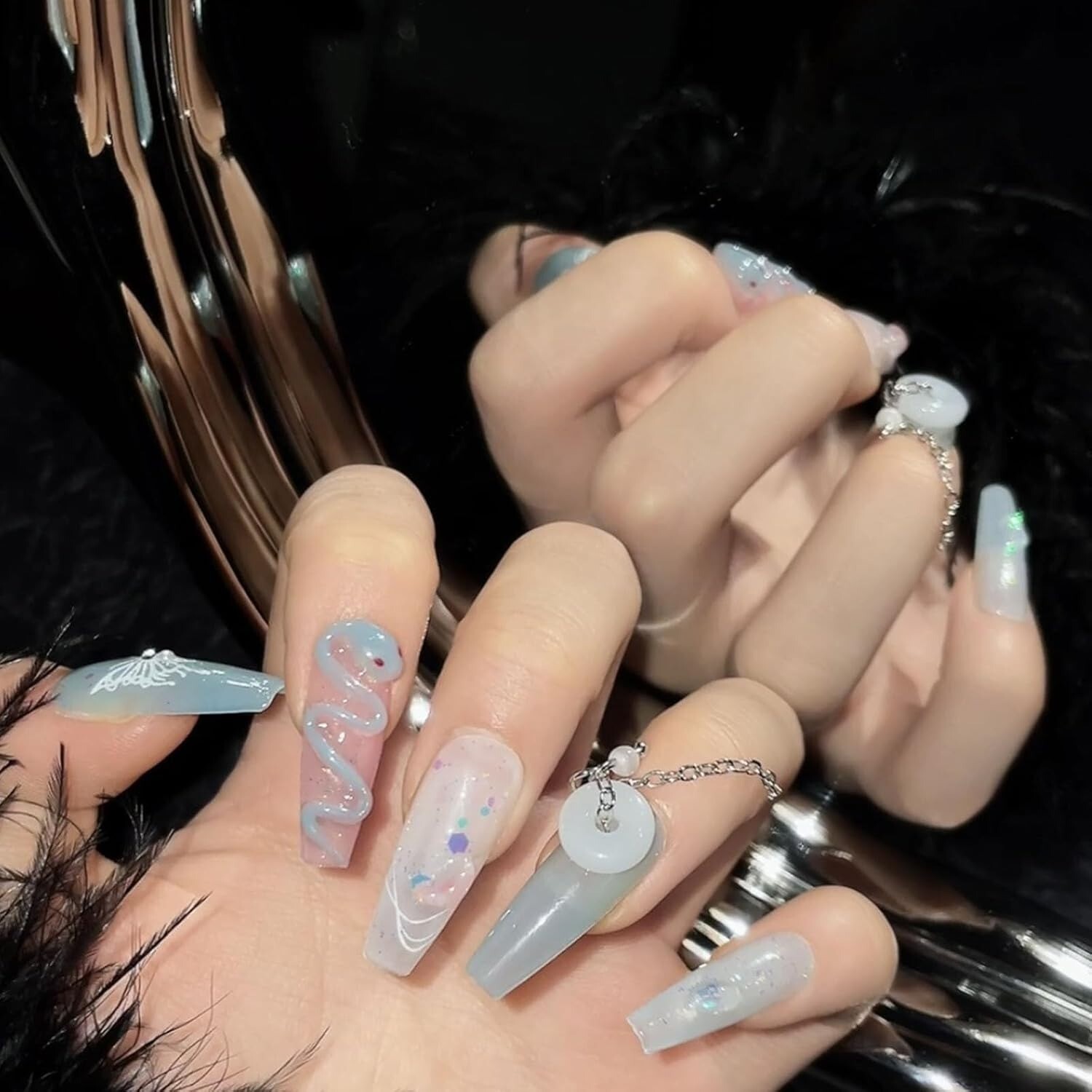 10 Piece 3D Reusable Handmade Press On Nails Set Andromeda