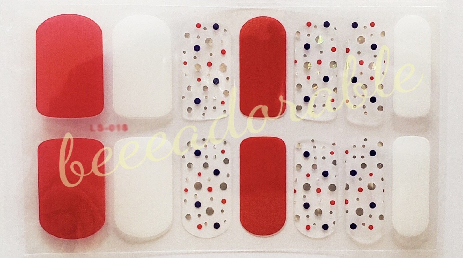 RED WHITE TRANSPARENT GLITTER NAIL POLISH WRAP STRIP STICKER 🇺🇸 Ships from US