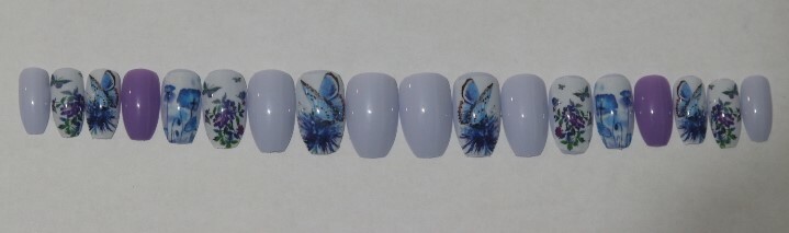 Blue butterfly’s – press on nail set- Set of 18 Short Coffin