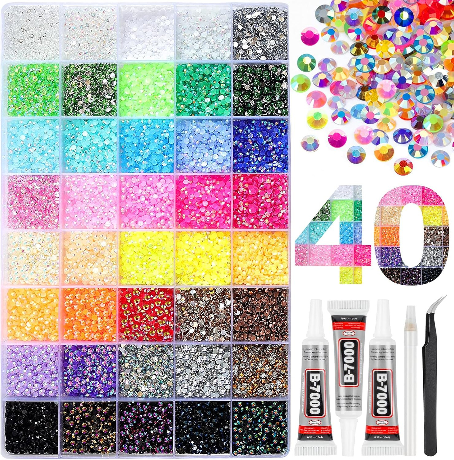 Resin Rhinestones Kit with 40 Colors 3mm Flatback Gems for Crafts Jewelry Nail
