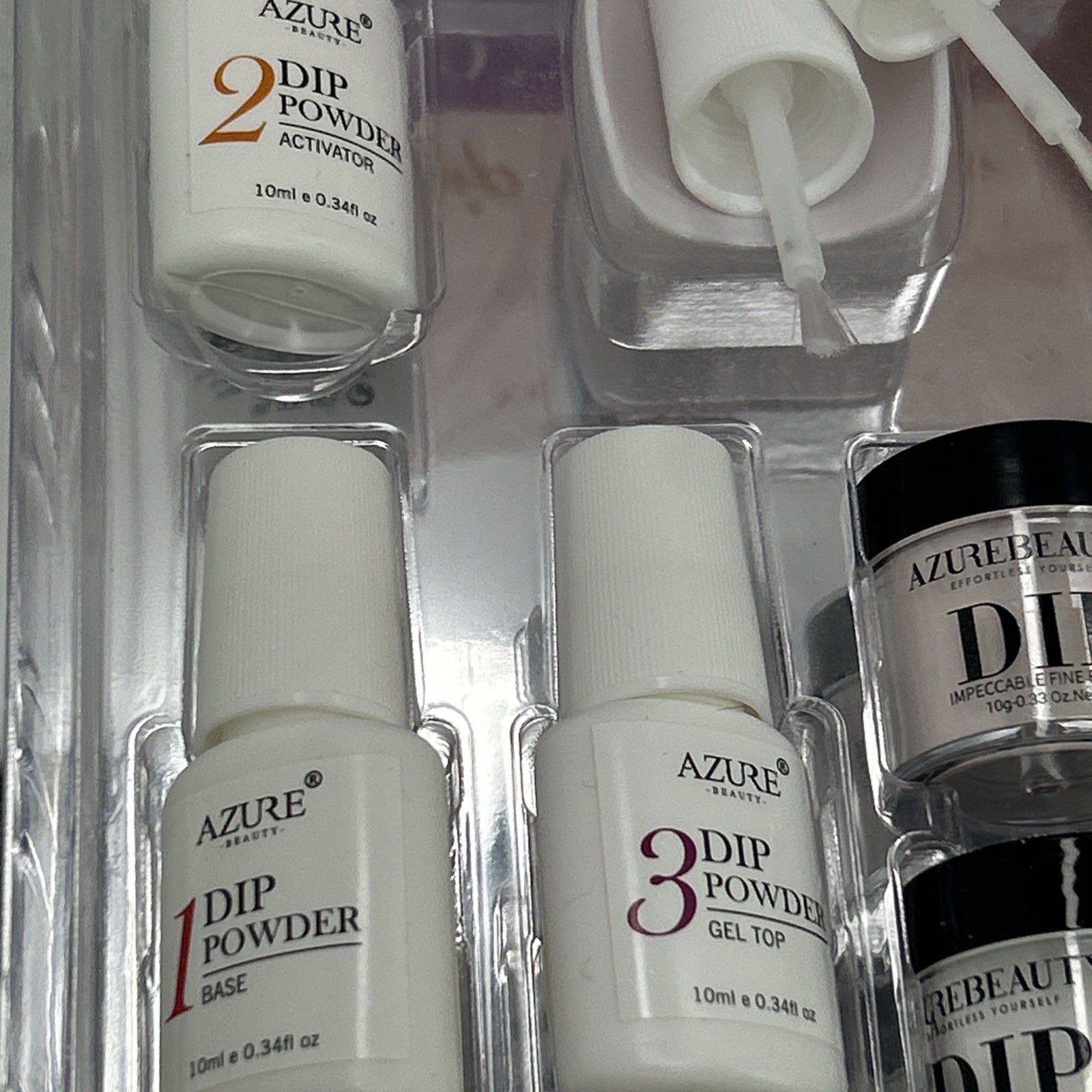 AzureBeauty Dip Powder Nail Kit 10g/0.34 Oz 3 Colors 3 Liquid Bottles Brush & Mo