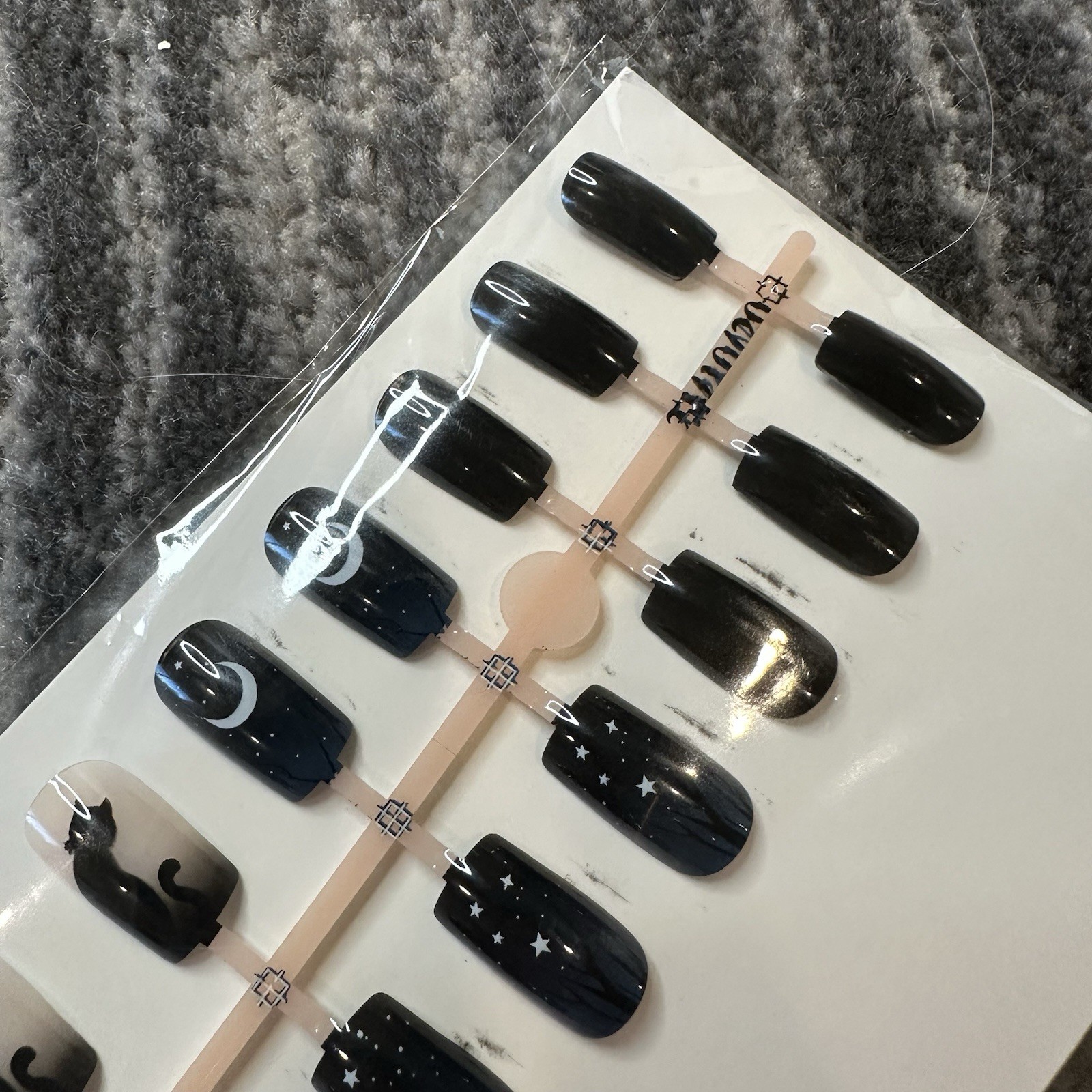 False Nails Black Cat Faux Nails Pack of 24 Long Round Cute Cat Lady Gift New