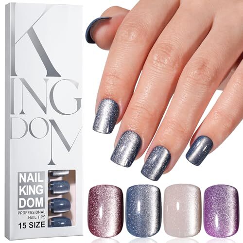 120Pcs Square Press on Nails Short 1 Fl Oz (Pack of 120) Red,Blue,White,Purple