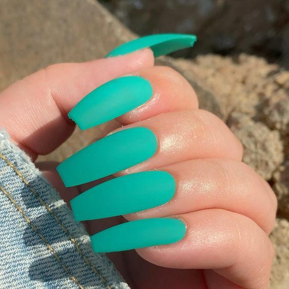 Neon Teal Green Press On Nails Coffin Stiletto Nails Bright Rave Fake Nails 1622
