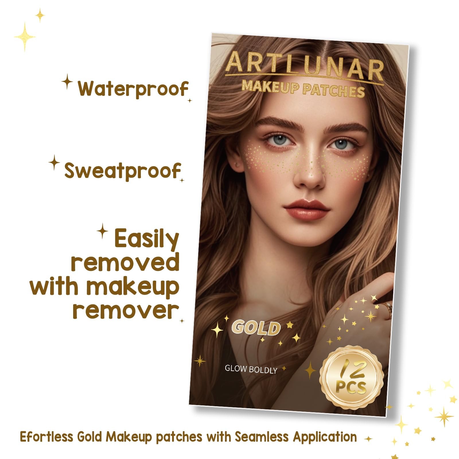 12 PCS Face Glitter Makeup Patches Festival Concert Party Cosmetics Gold