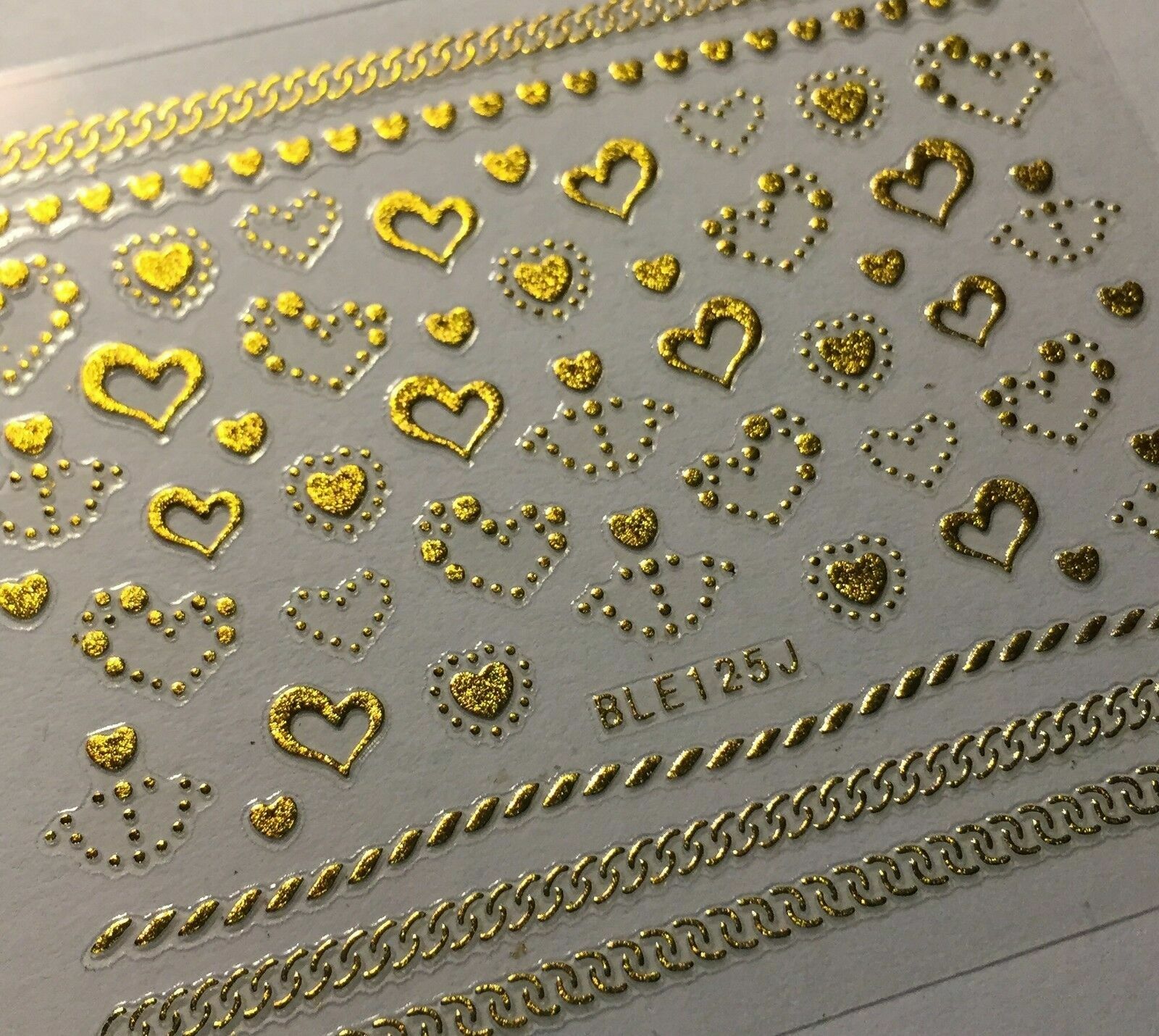 Nail Art Decal Stickers Gold or Silver Hearts & Anchors Valentine’s Day BLE125J