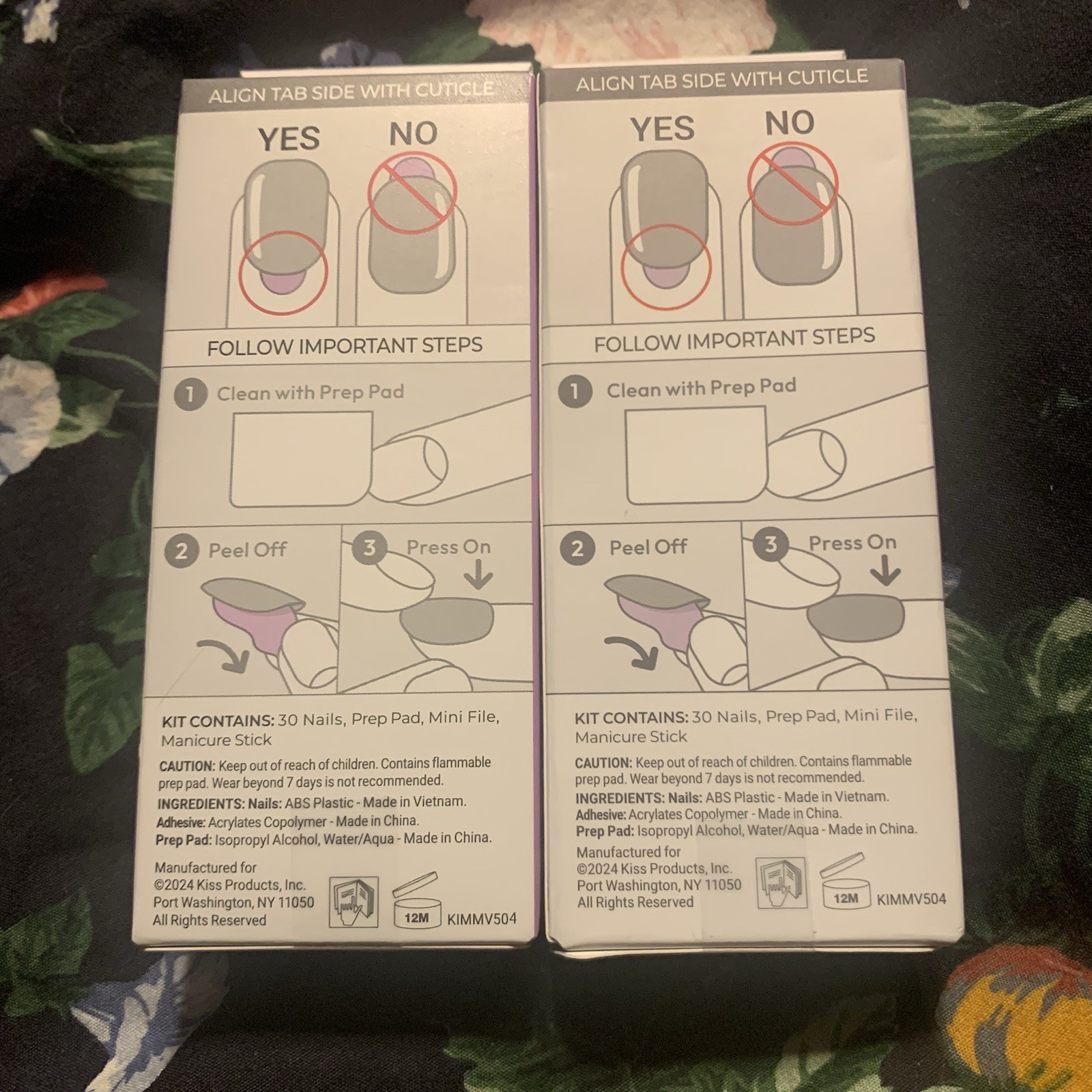 2-Pack Impress No Glue Mani Medium Length Floral French Black For The Night