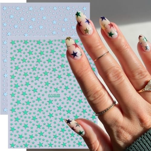 10 Sheets Star Nail Stickers for Nail Art 3D Self-Adhesive Colorful Star-14