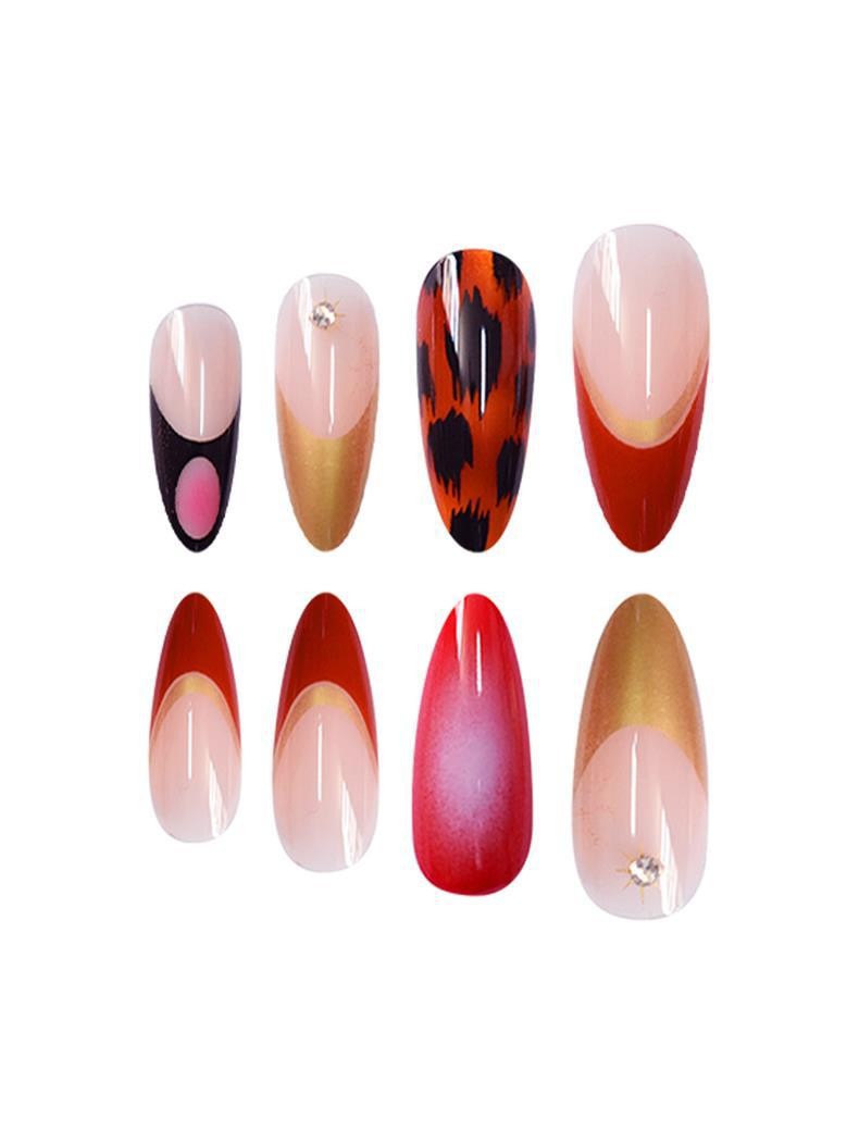 Leopard Print French Nails Patch Red Black Contrast Long Stylish Tips