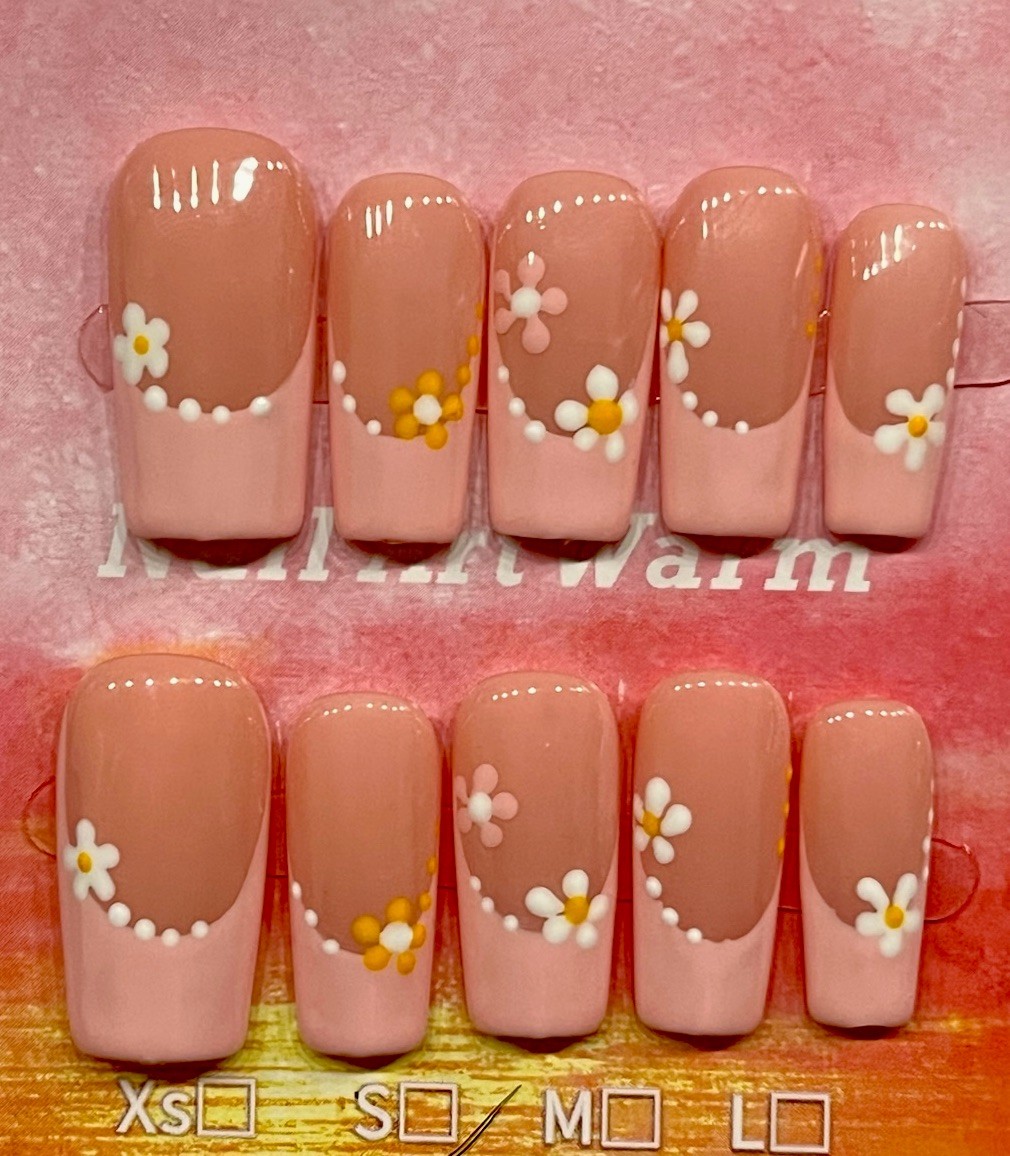 Long Pink French Tip, Acrylic Press ons, Full Set, Size SMALL ✨SEE DESCRIPTION✨