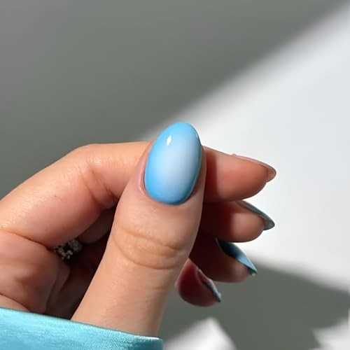 Summer Press on Nails – Short Almond Fake Nails – French Tip – Blue Ocean – 2