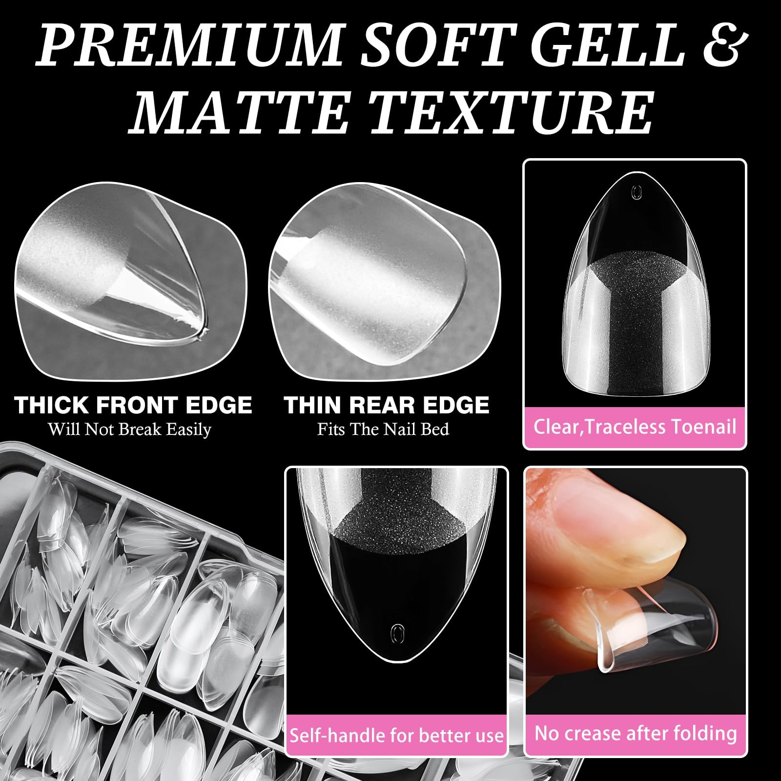 Short Stiletto Gel Nail Tips, 240pcs Acrylic Nail Tips Full Cover Clear Press…
