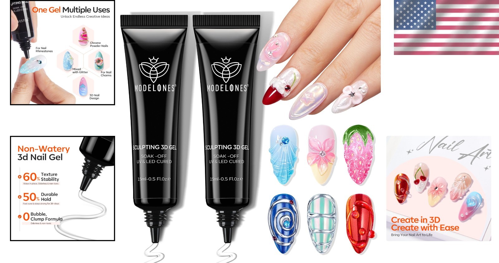 2Pcs Clear 3D Gel Nail Art: No Wipe Sculpting Builder for Salon Excellence