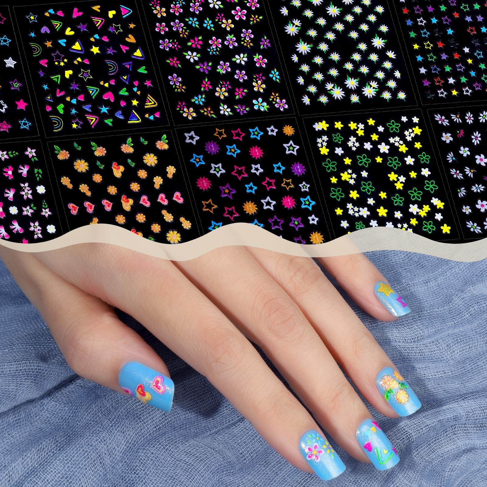 FANDAMEI Nail Stickers for Girls, 30 Sheets Cute Kids Multicolor