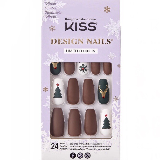 NEW Kiss Nails Limited Edition Glue Manicure Long Gel Coffin Reindeer Christmas