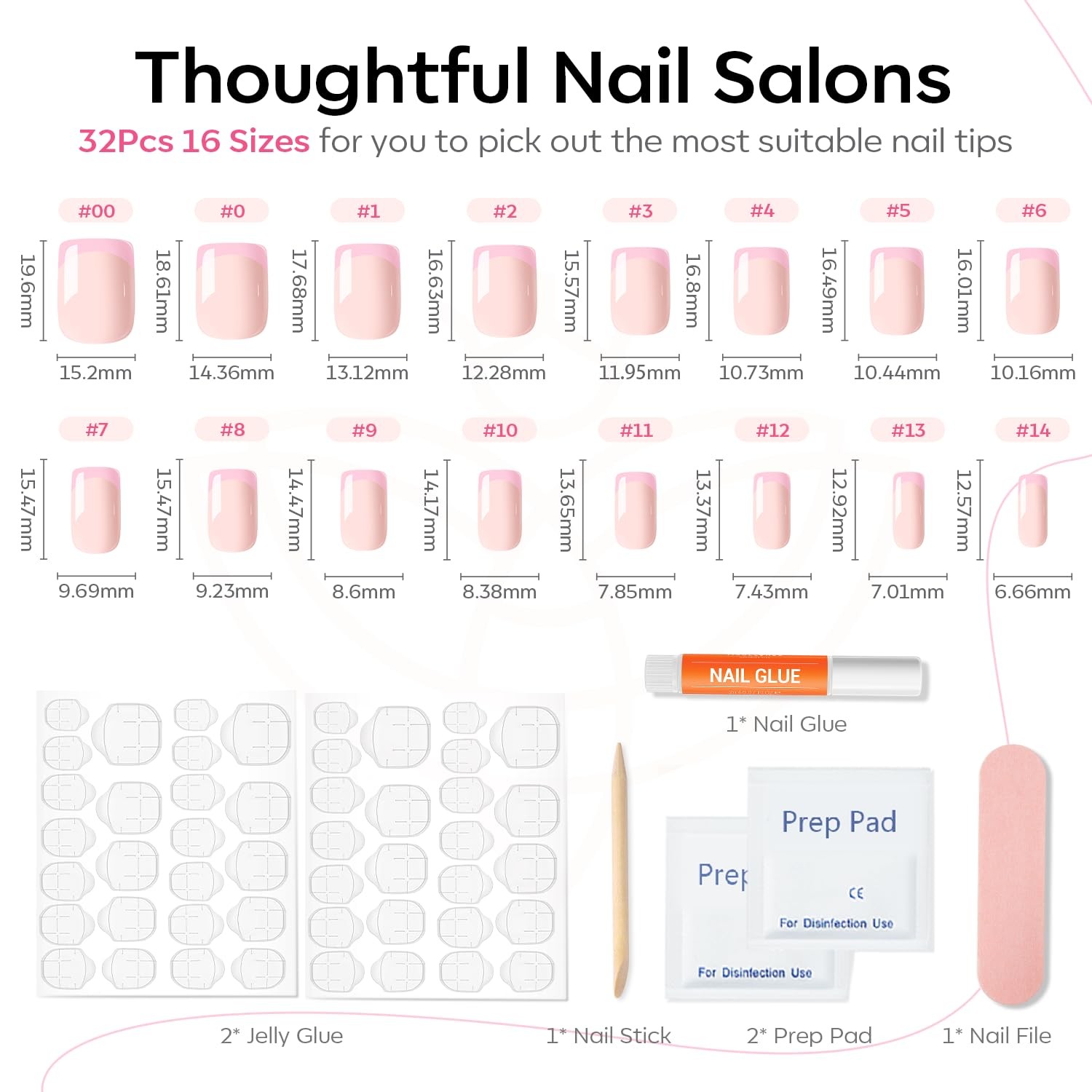 Modelones French Tip Press on Nails Short, Square C5, C5-Square Pink