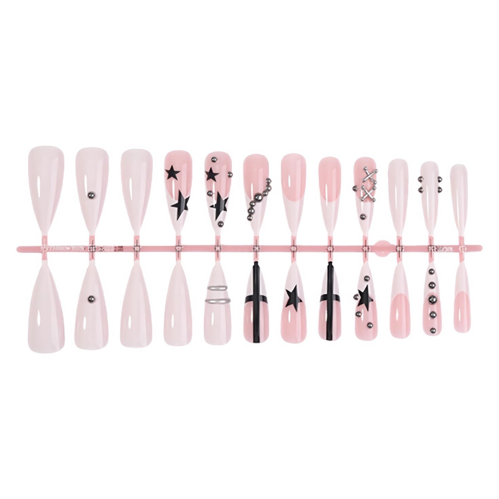 Press on Nails – Long Stiletto Fake Nails with White French Tip, Acrylic Goth…
