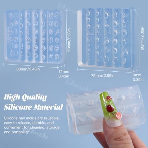 2 Pcs Food & Fruit Silicone Nail Molds, 3D Strawberry Cherry Apple Food Fruit