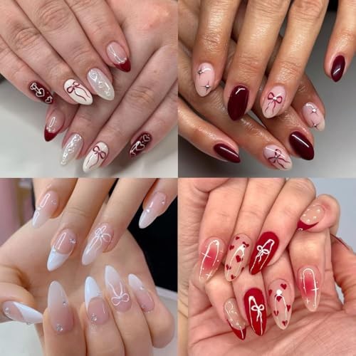 8 Sheets Cute Bow Heart Nail Art Stickers 3D Self-Adhesive Cute Bow Heart-1