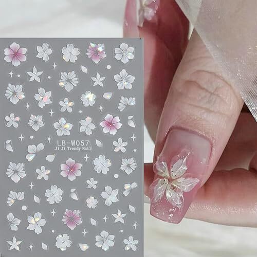 5 Sheets Flowers Nail Art Stickers Decals 5D Embossed Self-Adhesive Lily
