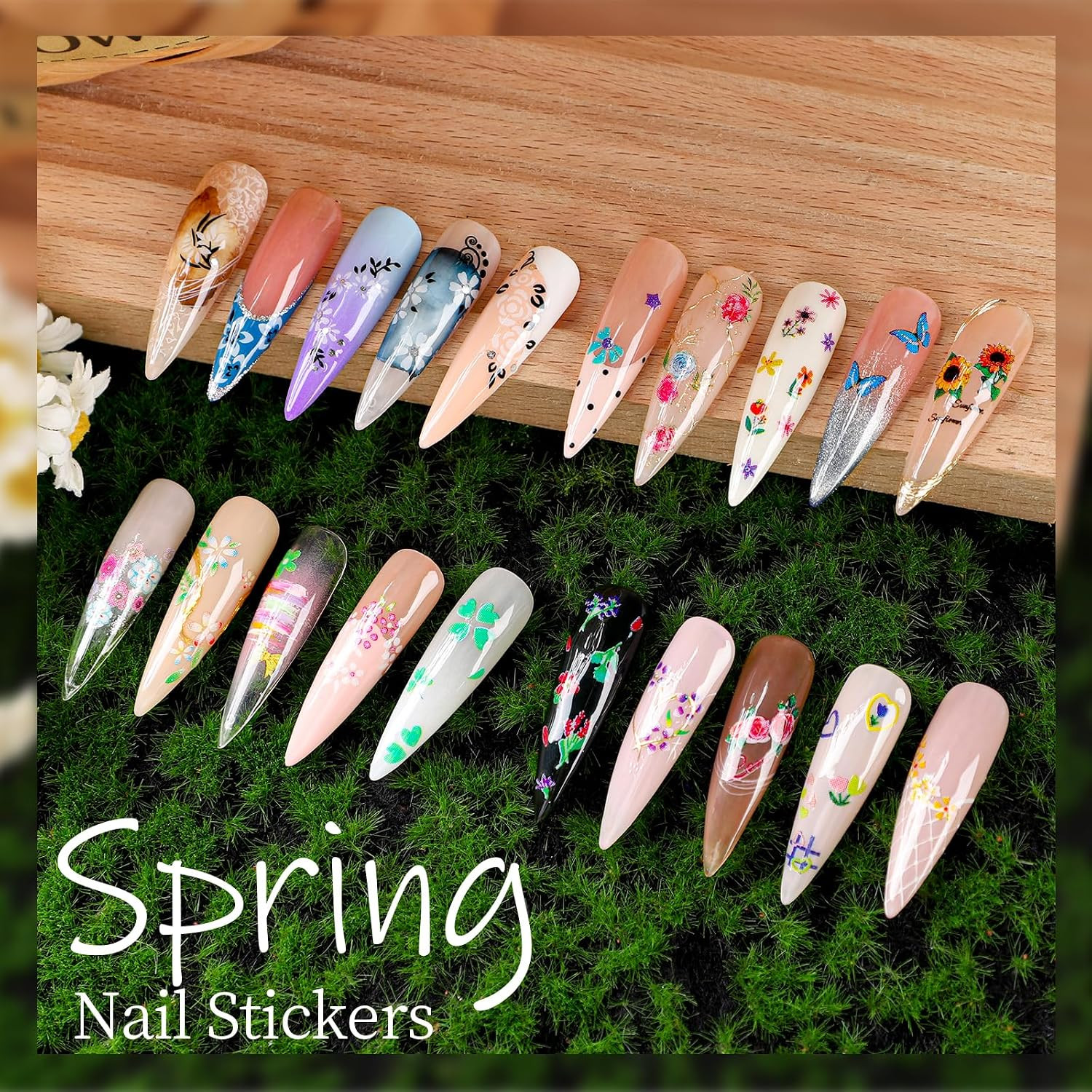 50 Sheets Nail Stickers for Nail Art, Colorful Flower Nail Art Stickers for Kids