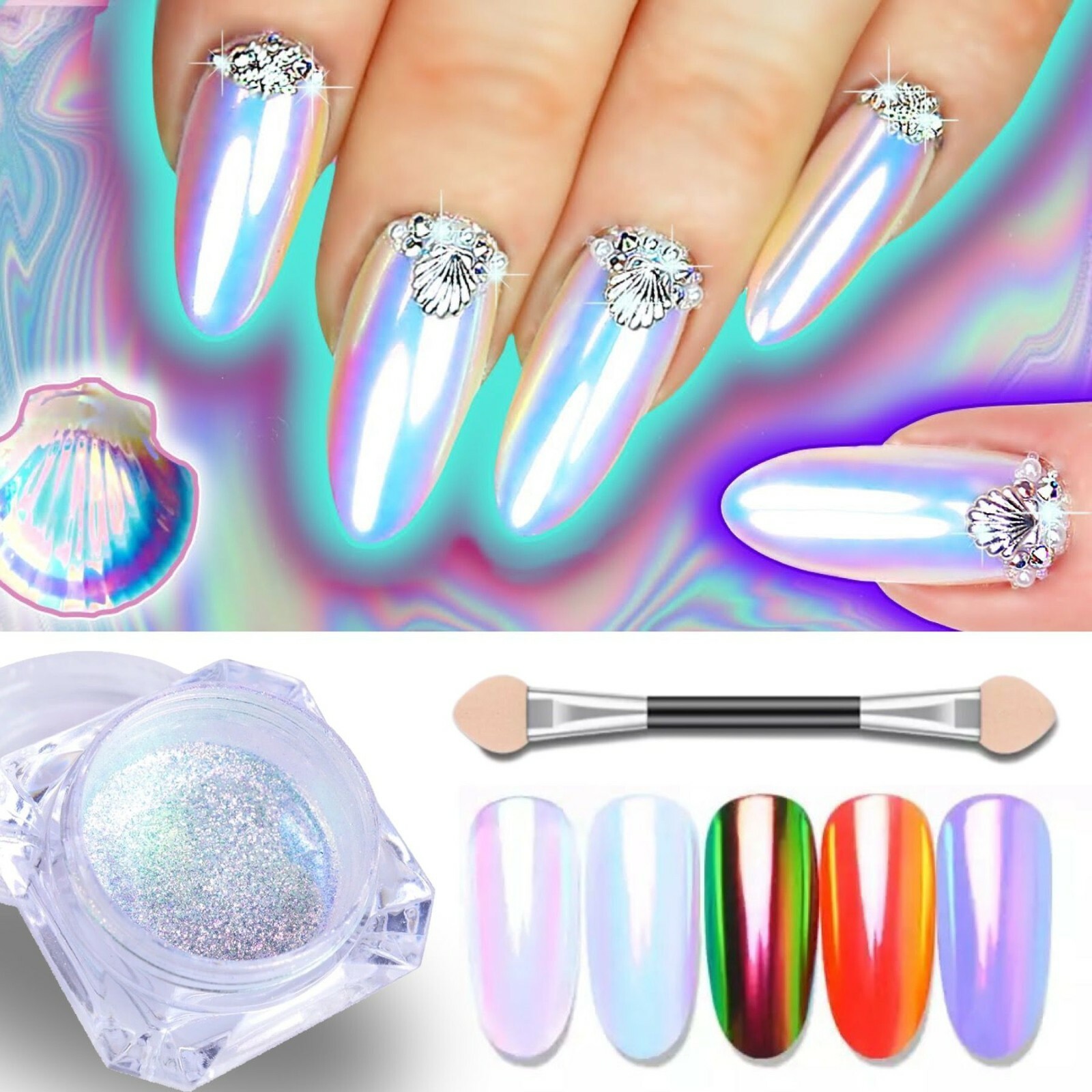 Unicorn Aurora Mirror Nail Chrome Powder Different Sizes Rainbow 1 2 & 3 gram UK