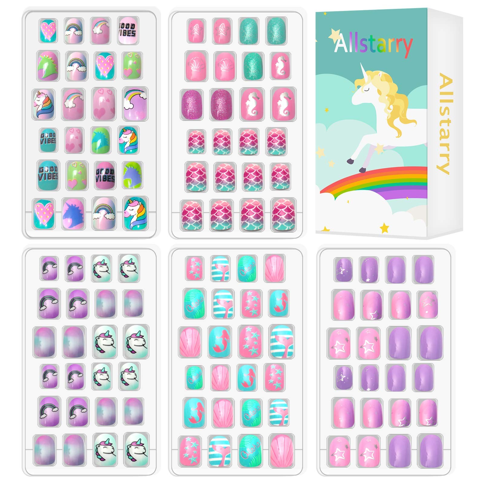 120pcs 5 pack Children Nails Press on Pre-glue Full Cover Glitter Gradient Co…