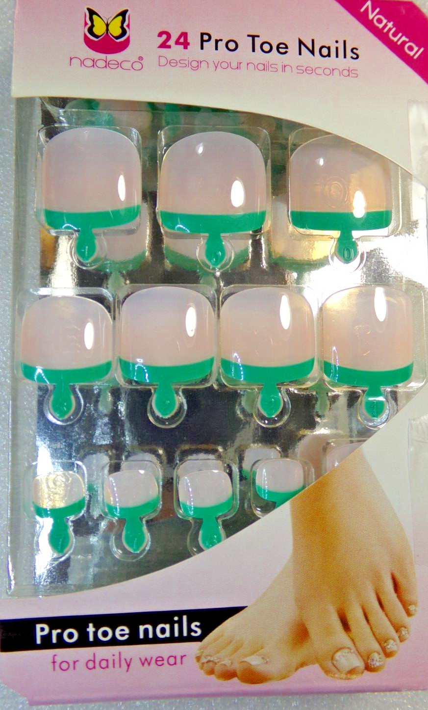 Nadeco Toenails Glue ON -Shiny Green French – Tabbed