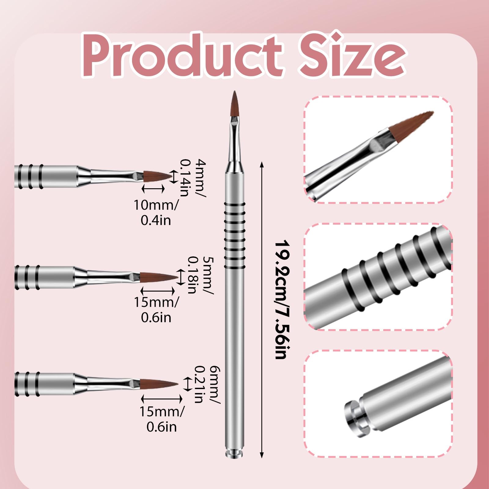 3 Pack 3D Flower Brush for Acrylic Nail #2#4#5 Kolinsky Art Silver