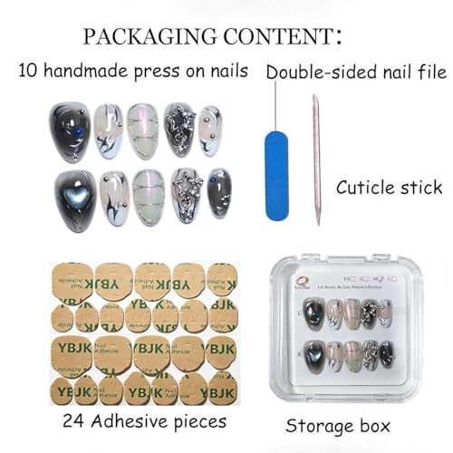 10Pcs Handmadehort Almond Press On Nails – Easy Apply & Remove – S UO06