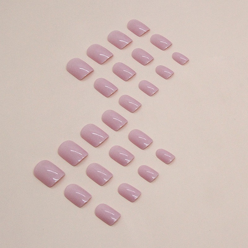 48pcs Short Almond Press on Nails, Pale Pink Nude Clear Gloss Simple Daily Nails