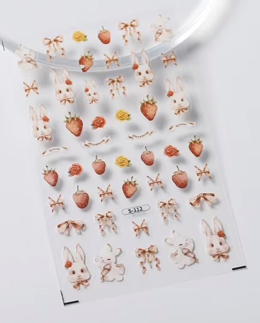 Nail Art Stickers GORGEOUS BUNNY RABBITS & STRAWBERRIES S-112
