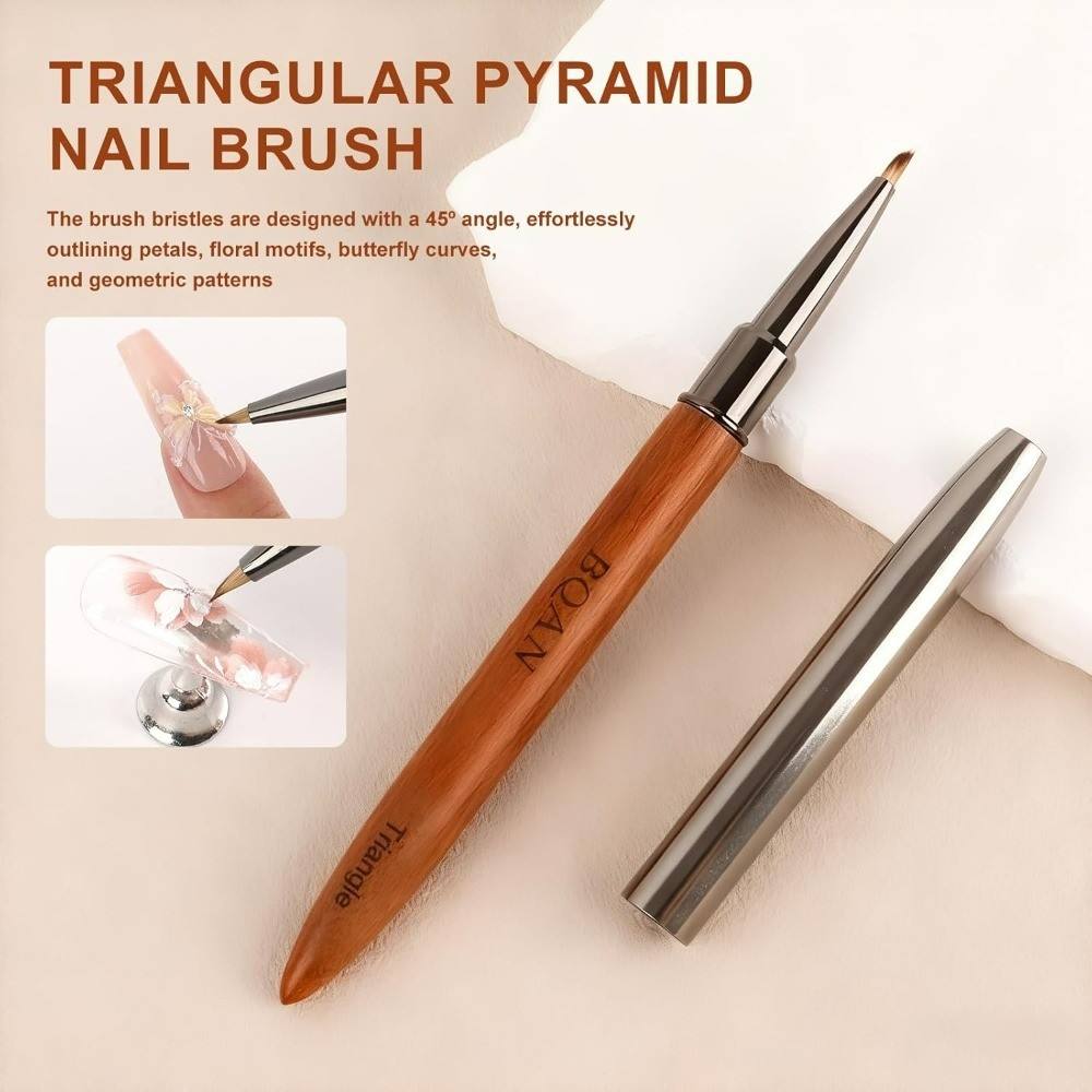 Nail Art Brush Triangular Pyramid Wooden Handle for Flower Petal Butterfly Gel