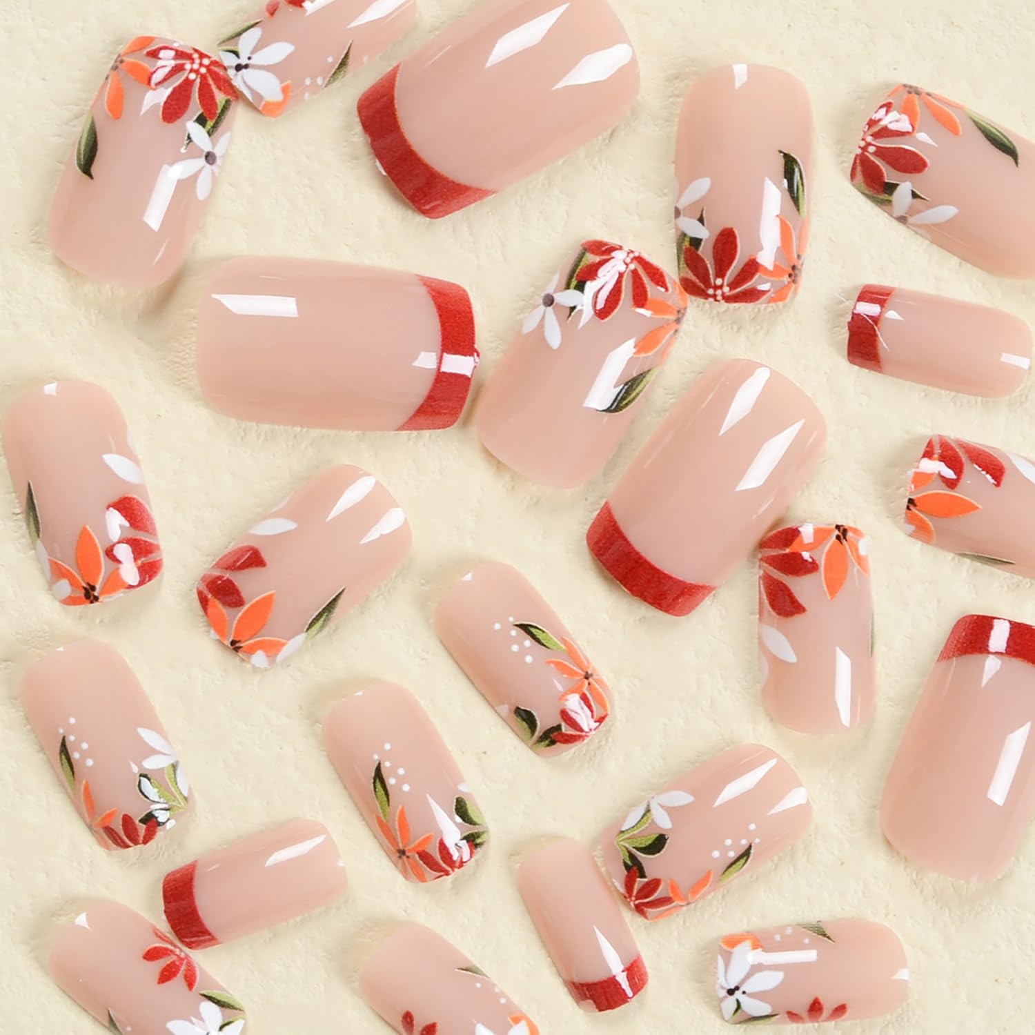 24 Pcs Fall Thanksgiving Press on Nails Short Medium False Nails with Flower …