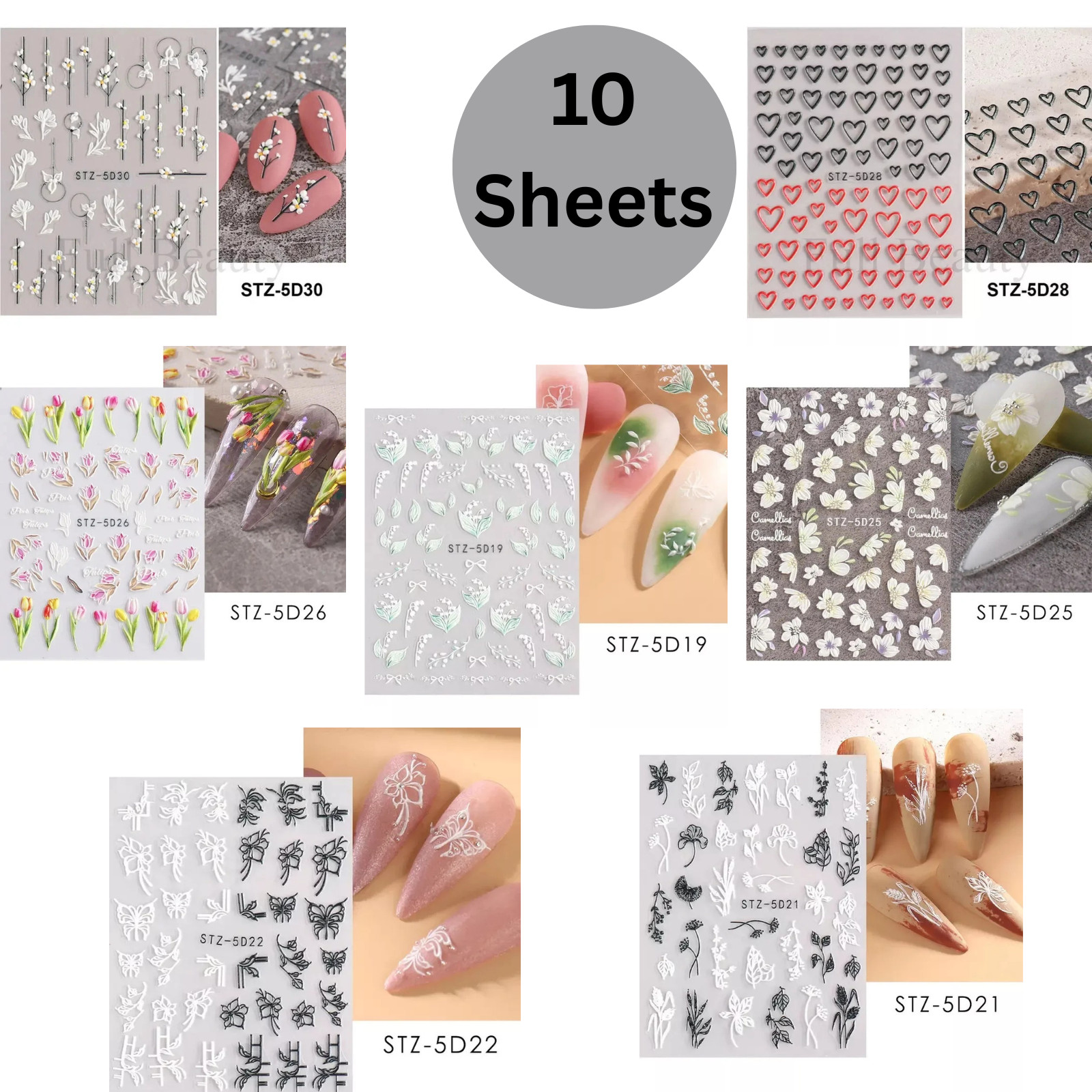 10/50/100 3D Nail Art Sticker Transfer Self Adhesive Decal Decor Design Manicure