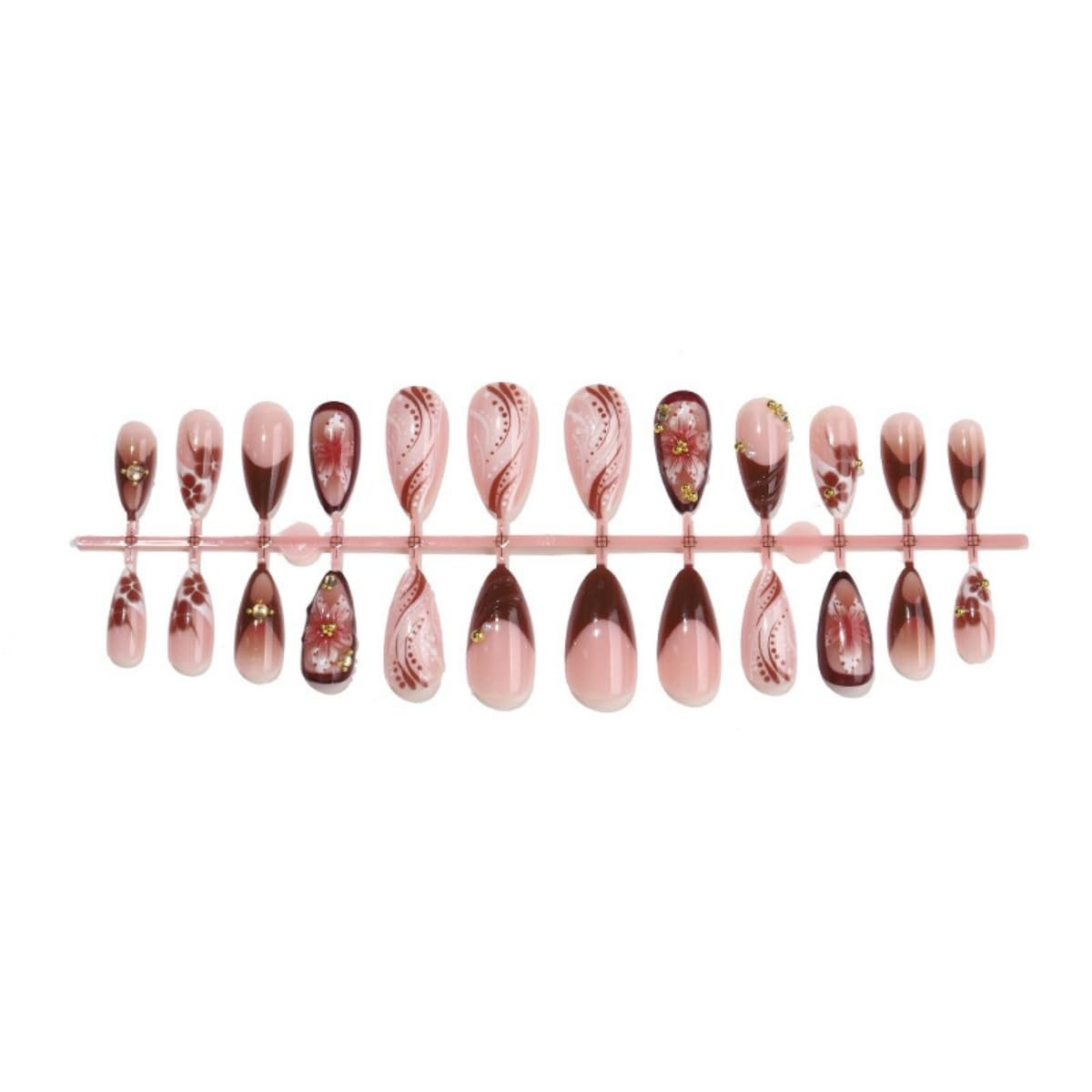 3D Flower Press on Nails Medium Almond Fake Water Medium, Style-4