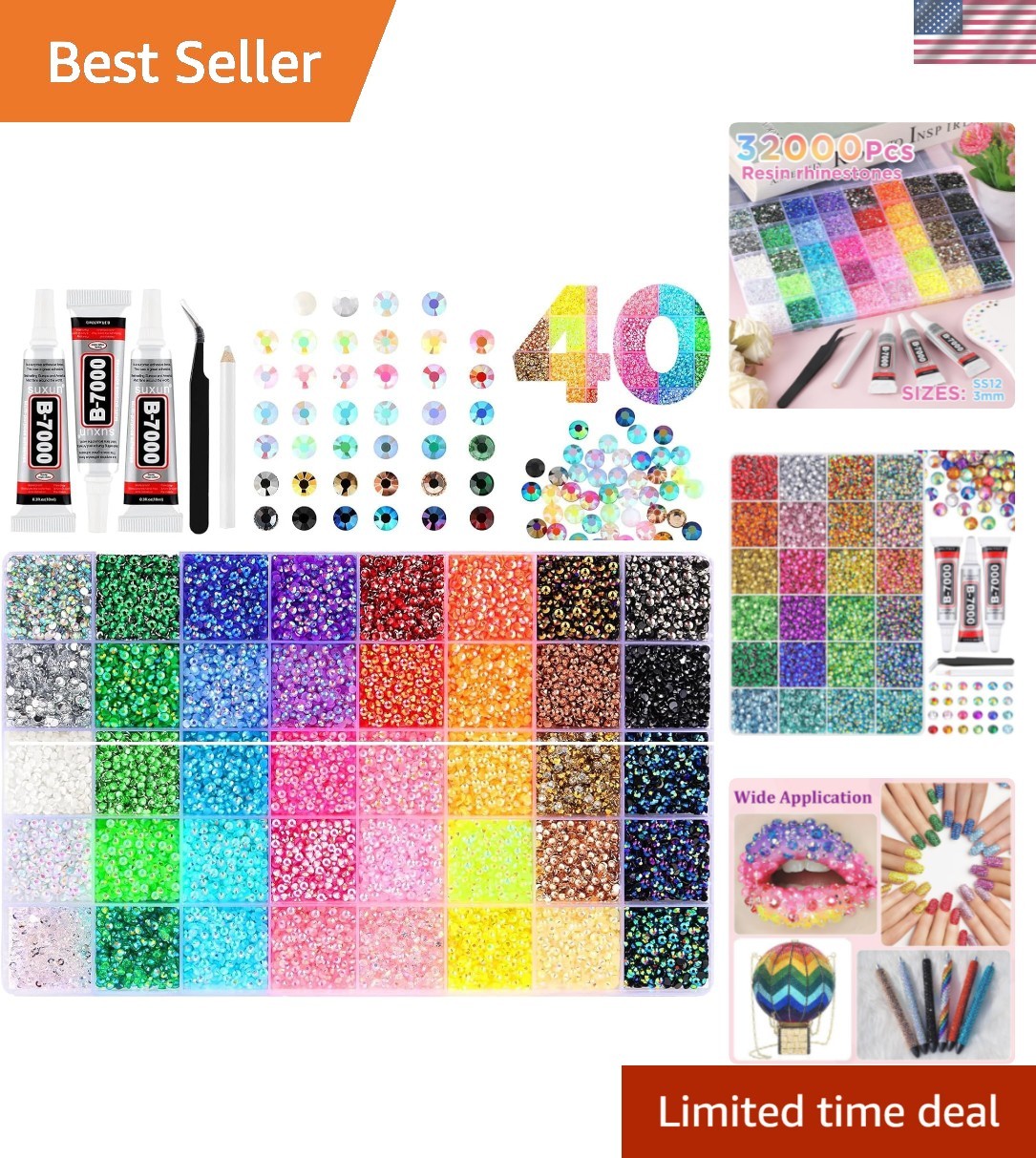 40 Colors Resin Jelly Rhinestones for Bedazzling, 3mm 32000 Pcs Flatback Gems…