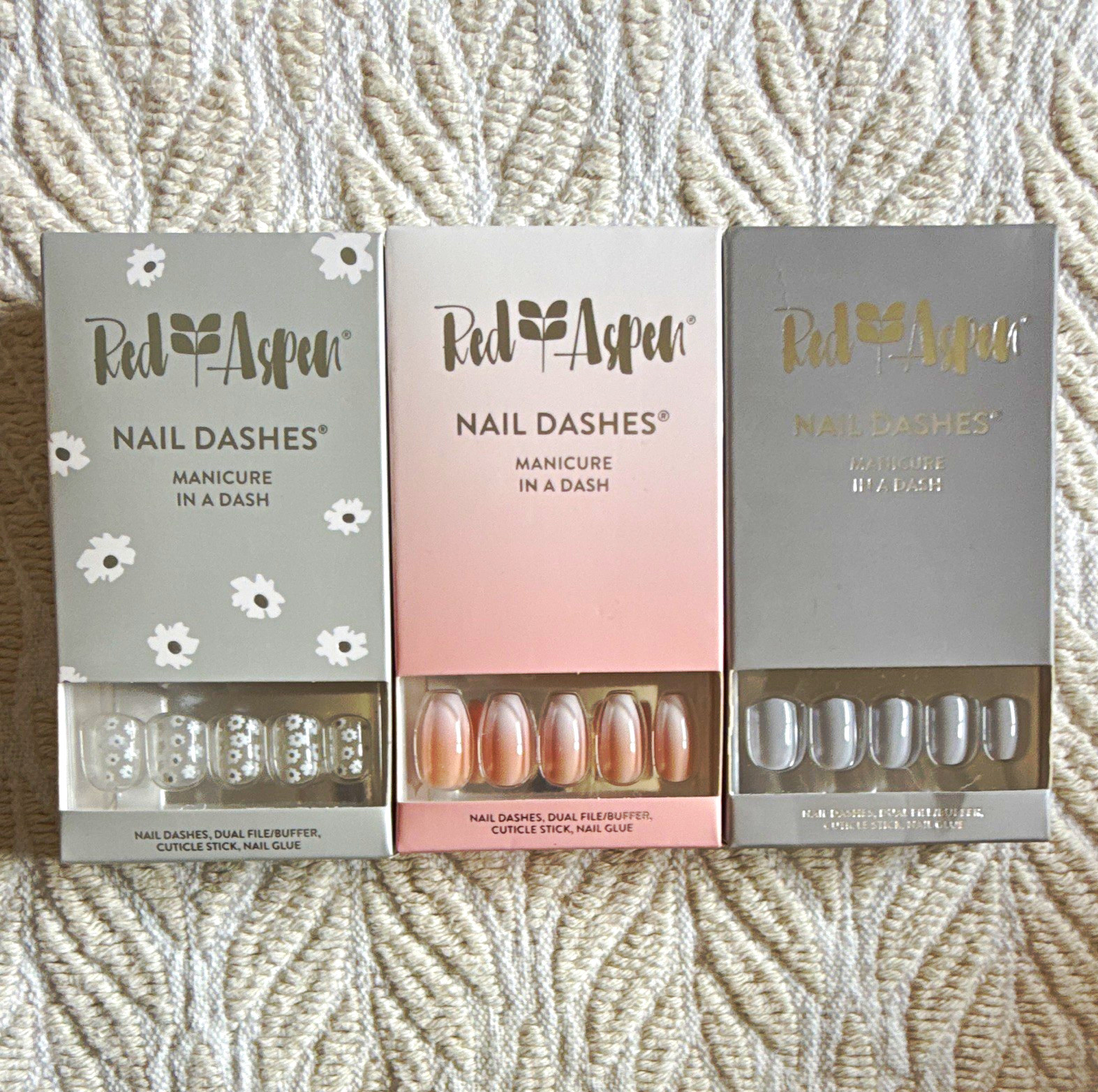Red Aspen Nail Dashes Press-On Nails Lot of 3 Shiny Oval Pre-Designed Glue