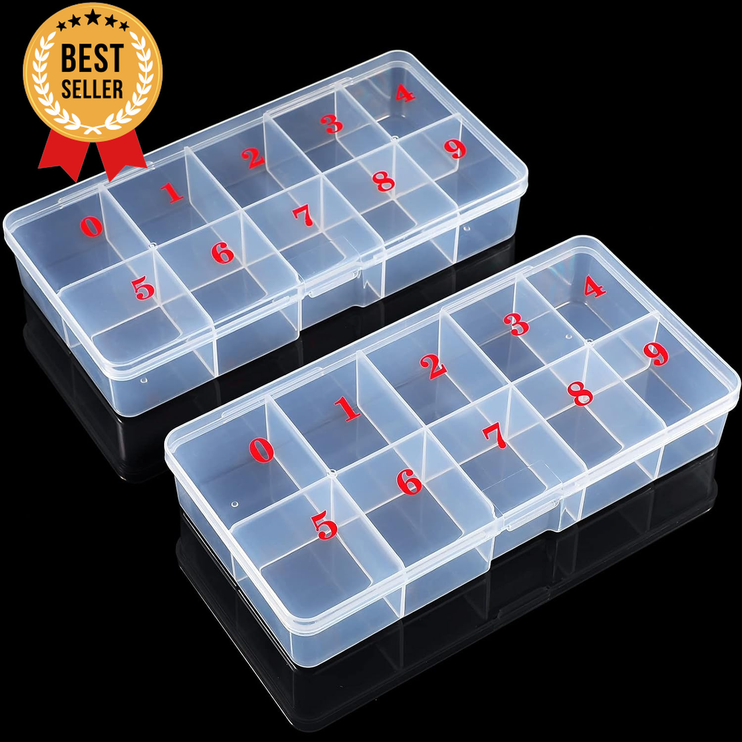 2x Empty Nail Tip Organizer Box 10-Grid Storage Case for Nails/Jewelry
