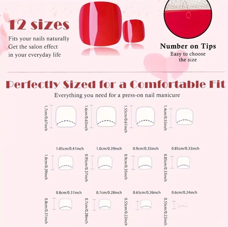 288Pcs Fake Press on Toenails Short Square. 12 Colors W Storage. Easy To Apply.