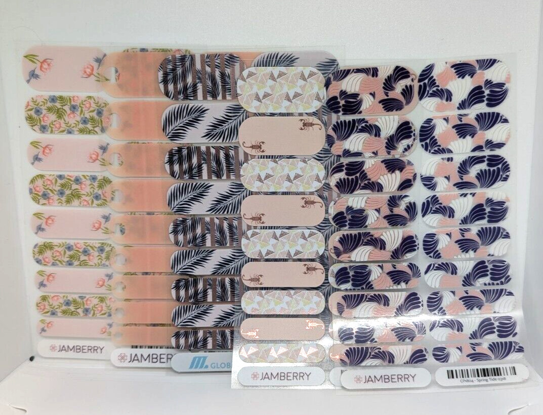 Jamberry Nail Wraps Full Sheets – Indigo Beige Blush Floral Lot of 5