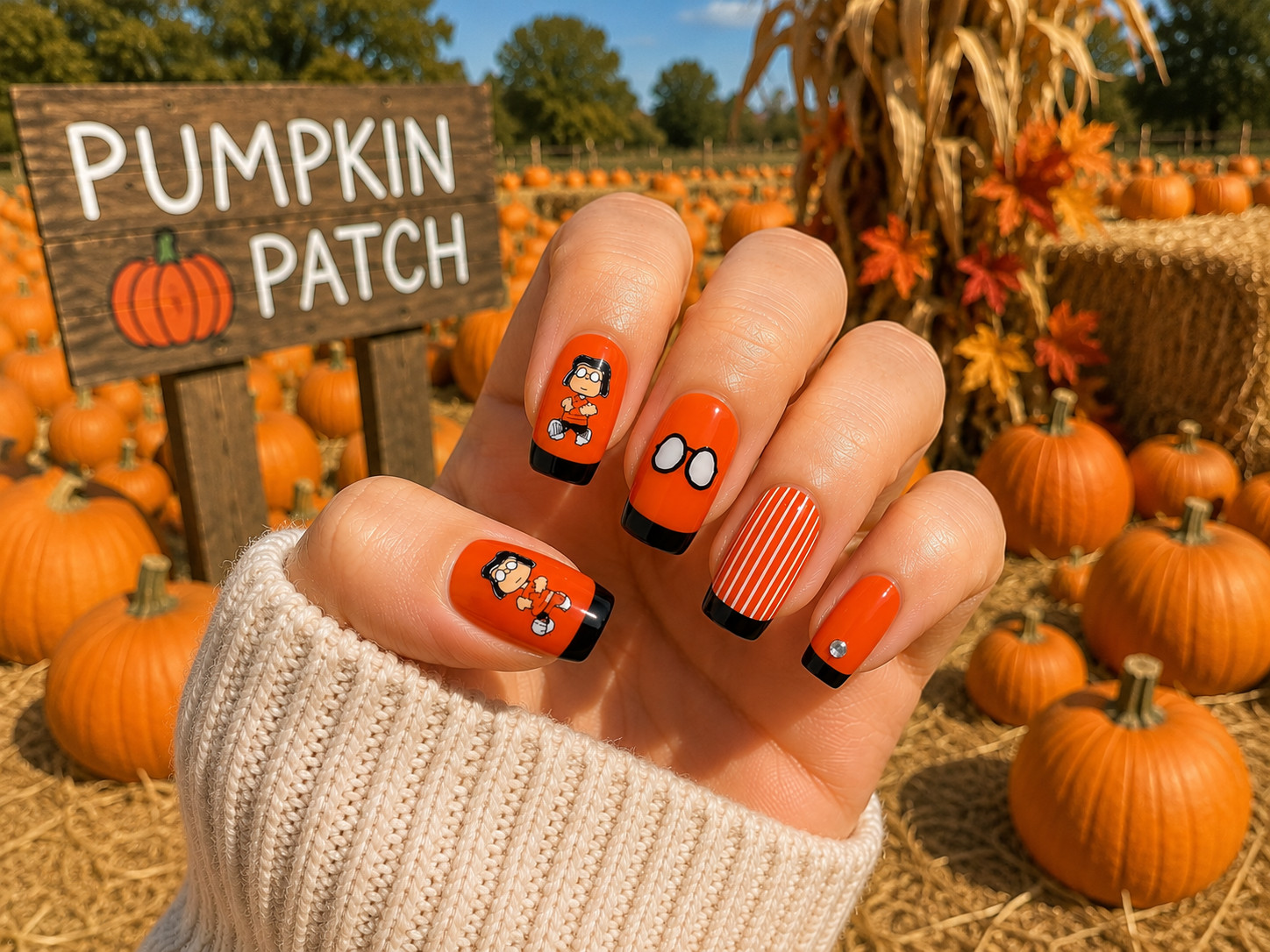 RUDE x Peanuts Press-On Nail Kit Marcie Orange 24 Nails Halloween New Sealed