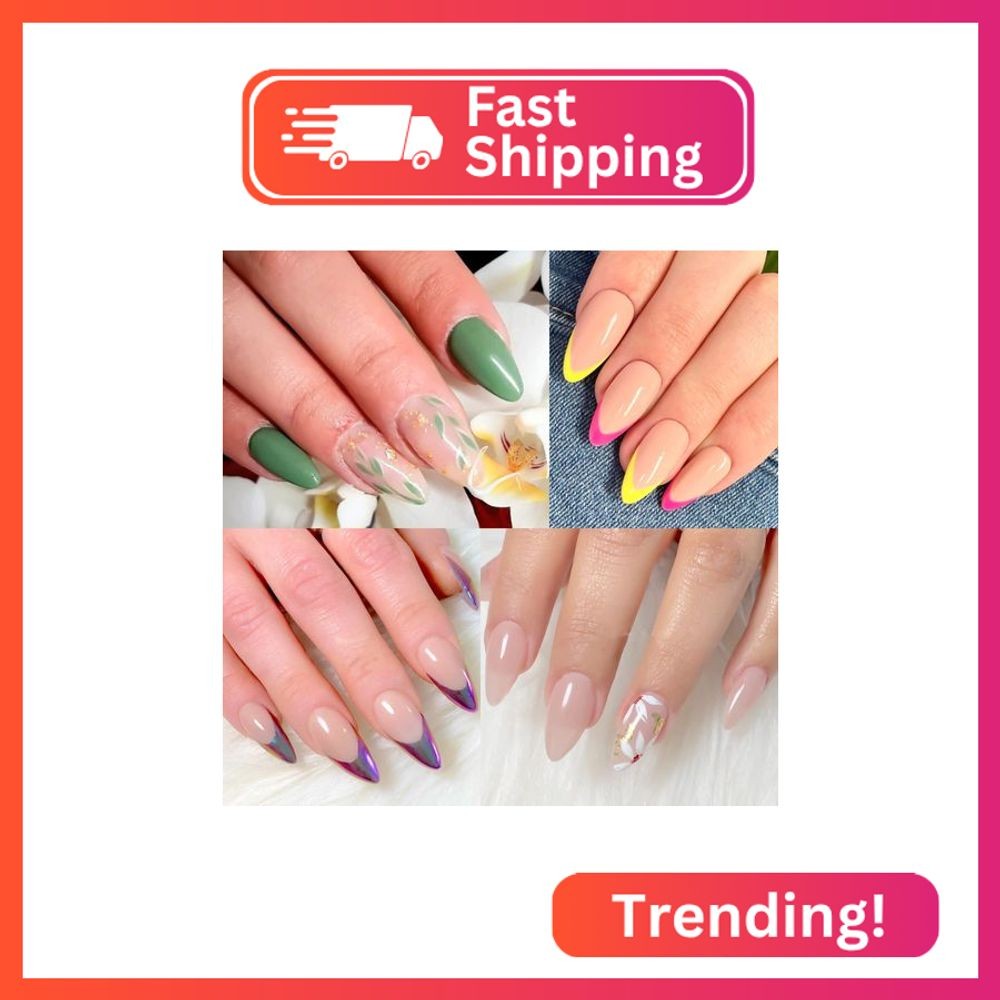 UNA GELLA Medium Almond Gel Nail Tips, 504PCS Clear Fake Nails Tips Shape Full C