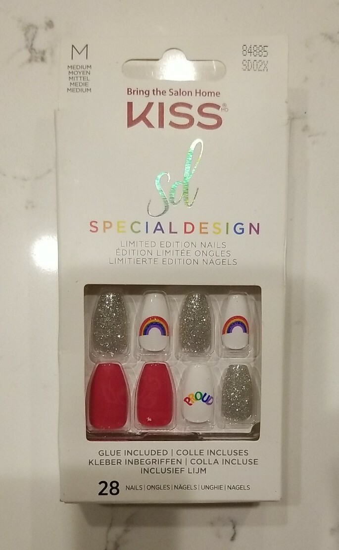 Kiss Nails Special Design Press/Glue Manicure Med length Coffin Rainbow Pride