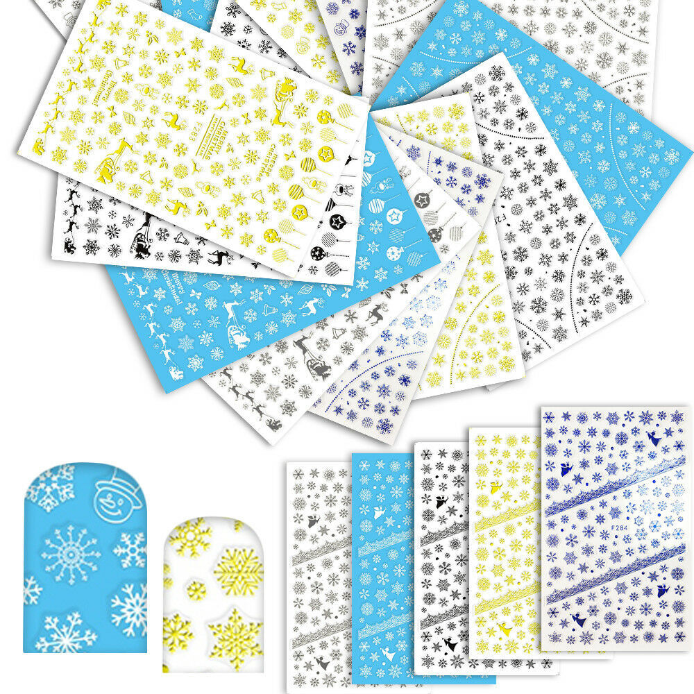Christmas Winter New Year Snowflake Snowman Stocking 3D Art Nail Sticker NH13
